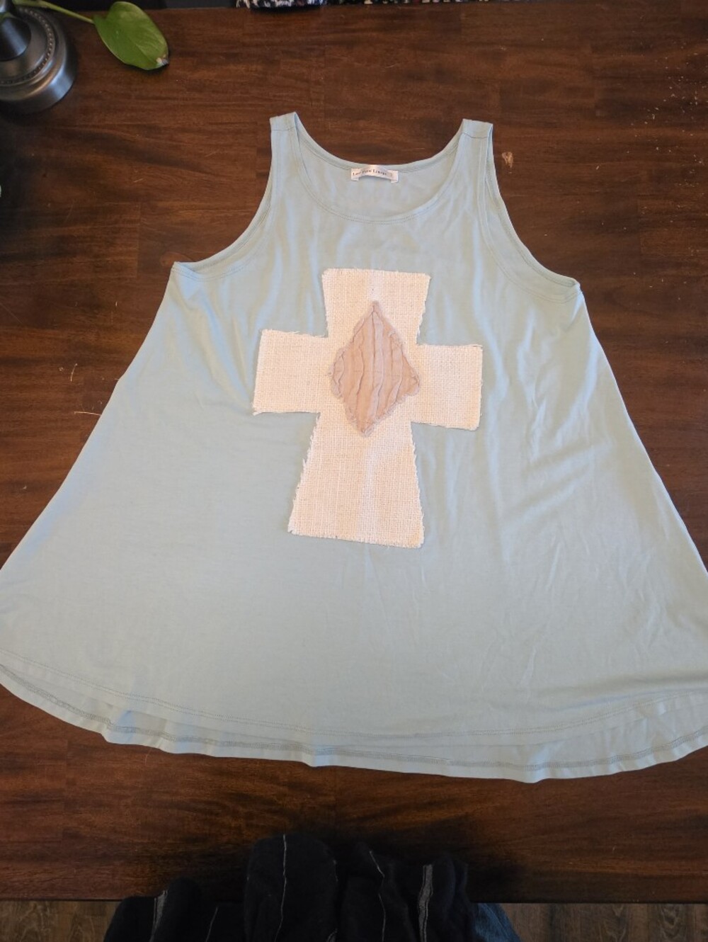 Lost Petal Linens Cross Applique Swing Tank Top - Size S